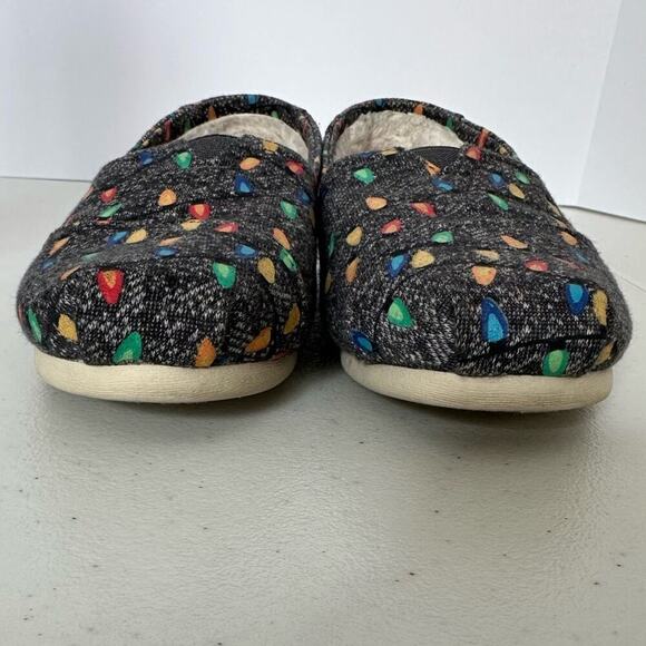 TOMS Glow in Dark Tree Lights W 7 Charcoal Slip-on Shoes Faux Shearling lining - Picture 3 of 10